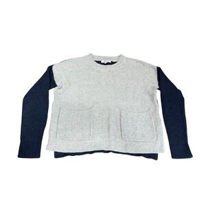 Madewell Patch Pocket Sweater Oversized Colorblock Blue Gray XXS Minimalistt